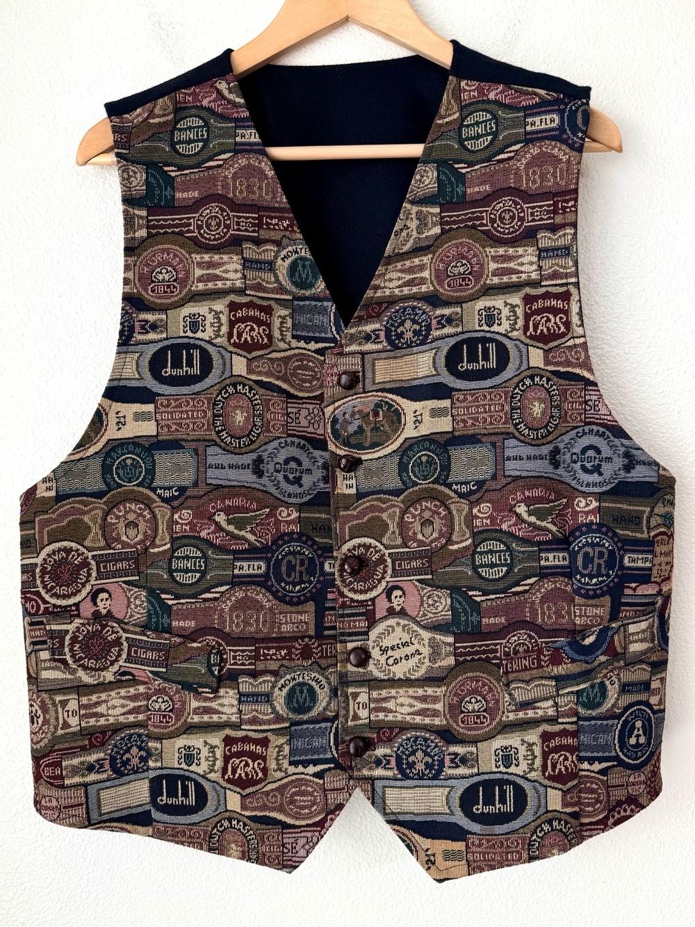 VTG 90s Handmade Cigar Band Tapestry Vest Waistcoat Adjustable Back Men’s XL